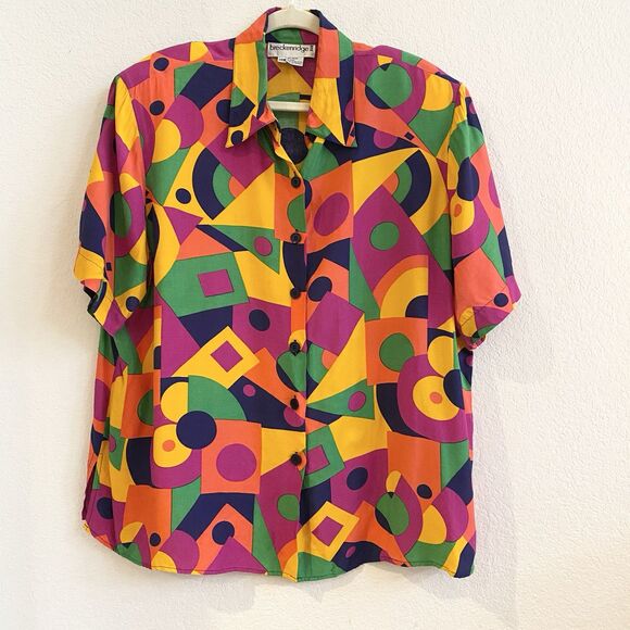 Tops - Breckenridge Women's Short‎ Sleeve Button Down Red Multicolor Shirt Size 20W VTG